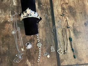 Assorted Jewelry Lot including Watch, Tiara, Necklaces, and Bracelets
