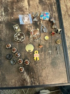 Lot of Assorted Pins and Brooches including US Army Pin, 88 Sturgis Pin, and National Guard Ribbon