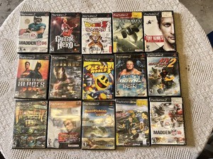 Lot of PlayStation 2 Video Games Including Madden NFL, Guitar Hero, and Tekken