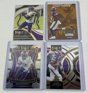 Justin Jefferson and Jordan Addison 4 Card Minnesota Vikings Football Card Lot w RCs