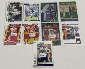 9 Card Superstar Quarterback Football Card Lot - Brady, Mahomes, Allen