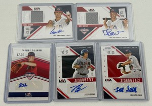 5 Card Autograph, Relic, Numbered Team USA Baseball Stars and Stipes Lot 199, 399
