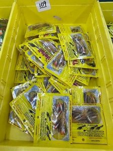 Retail Lot of 50 pkgs - TICKLETAIL GRUBS - Northland Tackle soft bait - Smoke & Fire