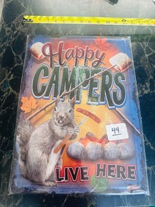 NEW  Rolled Edge Tin Sign - HAPPY CAMPERS LIVE HERE