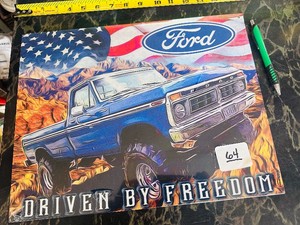 Beautiful BLUE FORD PICKUP Tin Sign Driven By Freedom