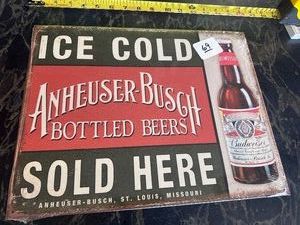 NEW  ANHEUSER - BUSCH Decorative Tin Sign - ICE COLD..SOLD HERE