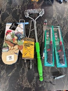 (Kill it and) GRILL IT LOT - Grill Brush, Spatula Tongs, Meat Fork, Potholder and 2 Lighters (NEW)