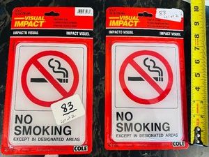 Lot of 2 - 5x7 Self Stick NO SMOKING SIGNS