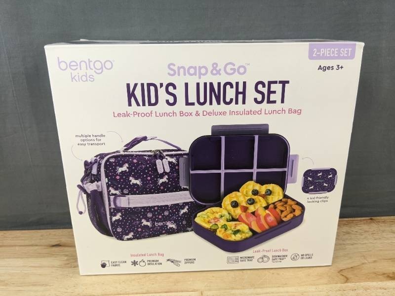 Bentgo Kids Snap & Go Leak-Proof Unicorn Lunch Set - Brand New