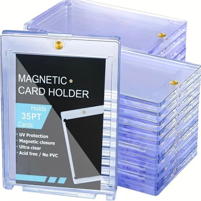 5 Brand New Magnetic 35pt Card Protector Case Holders - Great for Sports, Pokemon or other Cards Q