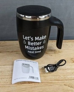 Lets Make Better Mistakes Next Time Rechargeable Automatic Magnetic Black Stirring Cup With Box & USB Cable - Brand New