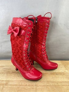 Lace-Up Knee High Heeled Boots Womens Size 4, Red  - Brand New