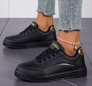 Casual Platform Shoes Womens Size 10.5, Mens 9, Black & Gold - Brand New