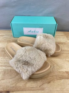 Ankis Womens Camel Fur Slide Slippers Size 8 - Brand New