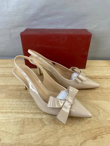 Womens Light Beige Patent Slingback Heels Size 9.5-10, 2.5 Heel - Brand New