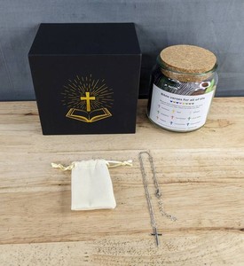 Bible Verses in a Jar and Silver Color Cross Necklace, 16 - Brand New