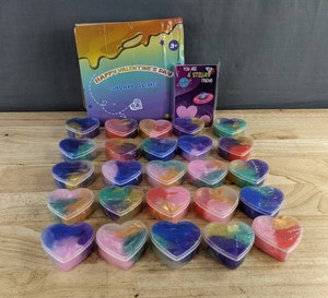 Galaxy Slime in Heart-Shaped Containers with You are a Stellar Friend Cards, 25 Total - Brand New