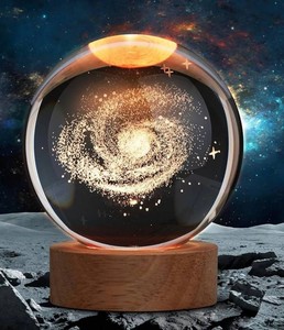 3D Galaxy Crystal Ball Night Light With Wooden Base & Remote - Brand New