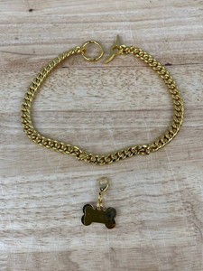 Gold-Tone Chain Dog Collar With Bone Charm - Brand New