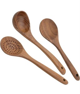 Wooden Soup Ladle, Serving Spoon, and Slotted Spoon - Brand New