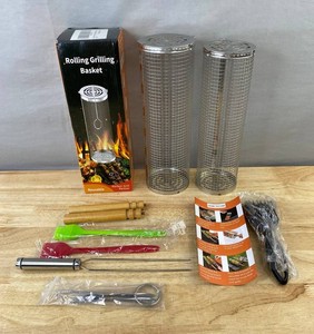 Rolling Grilling Baskets, 2 Total, and Accessories - Brand New