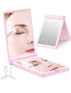 Wobsion Lighted Rechargeable Compact Mirror, Pink, 2 Total - Brand New