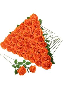 Orange Artificial Silk Rose Bendable Stems, 52 Total, $40 Retail - Brand New
