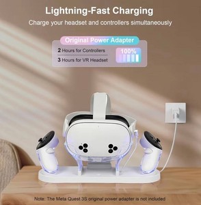 Meta Quest 33S Charging Dock With Rechargeable Batteries & USB-C Cable, White & Clear - Brand New