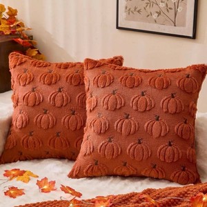 YOSICHT Plush Pumpkin Throw Pillow Covers 18 x 18, Rust, 2 Total - Brand New