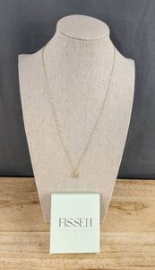 Fissen Dainty Baguette Stone Necklace 17, Gold Color - Brand New
