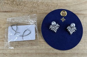 Saint Raphael .925 Sterling Silver Pierced Hoop Earrings & Pierced Earrings Leaf Design, Pearl and Diamond Look, Nickel Free - Brand New
