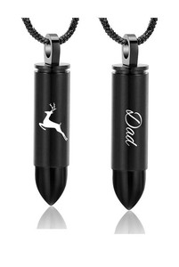 Yinplsmemory Dad & Deer Bullet Cremation Memorial Pendant Keepsake Necklace 20, Black - Brand New