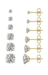 W5SXC Stainless Steel Cubic Zirconia Stud Earrings, 6 Pairs - Brand New