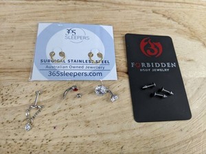 365 Sleepers & Forbidden Body Jewelry, Gold & Silver, 9 Total - Brand New