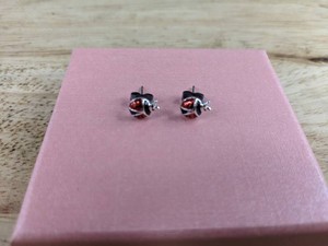 Adorable Ladybug Pierced Earrings, Red Black Silver - Brand New
