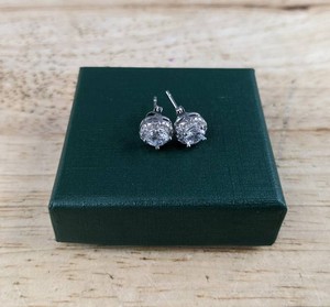 Moissanite Pierced Stud Earrings, Silver - Brand New