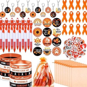 Orange Awareness Accessories Pins, Pens, Key Chains, Bags, Stickers, Bracelets, & Ribbons, 122 Total Pieces - Brand New
