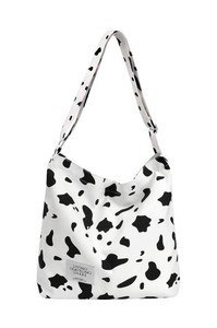 Black and White Cow Print Canvas Tote Bag With Adjustable Strap - Brand New