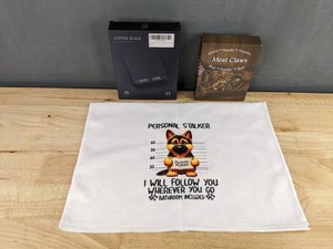 Dog Personal Stalker Novelty Hand Towel, Meat Claws, & Coffee Scale - Brand New