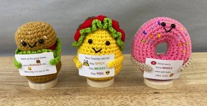 Aplushuman Positive Affirmations Crochet Burger, Taco, Donut Food Plush, 3 Total - Brand New