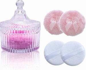 QOPOTO Soft Puff 5-Piece Body Powder Puff Set With Amber Glass Case - Brand New