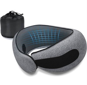 Memory Foam Neck Travel Pillow With Carry Pouch, Grey - Brand New