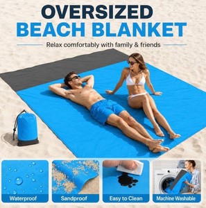 Oversized Blue & Black Beach Blanket 53 x 70 With Stakes - Brand New