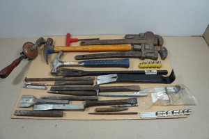 Assorted Tools - Hammer, Adjustable Wrenches, Chisles