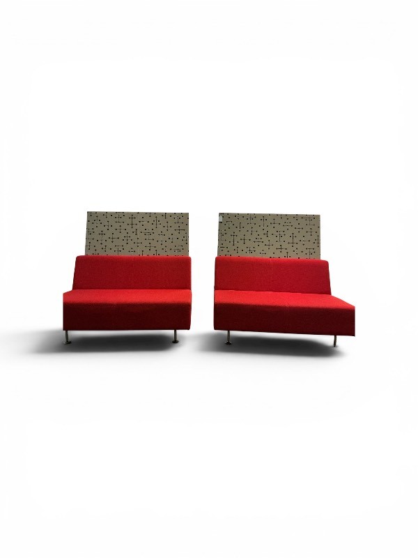 Set of 2 red Steelcase privacy benches Retail $1100 each