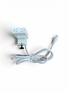 6 pack Desk Mount Power Box featuring dual 110V outlets and a 66-inch white power cord