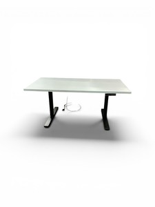White Sit-Stand Power table With Black Metal Base