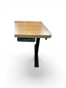 Wood Veneer Sit-Stand Power table With Black Metal Base