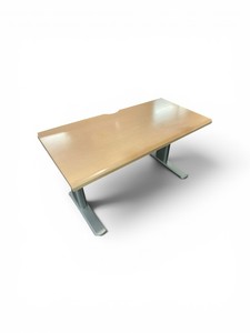 Blonde Wood Veneer Sit-Stand Power table With Gray Metal Base Retail $1800