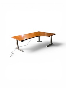 Maple L Shaped Sit-Stand Power Desk with Gray Base Retail $2450